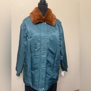 NWT Blanknyc Women's Teal Jacket with Faux Fur Collar L